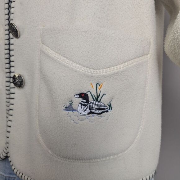 Vintage 90s Felted Fleece Jacket, Embroidered Ducks, La Fugue, Size M - Picture 5 of 10